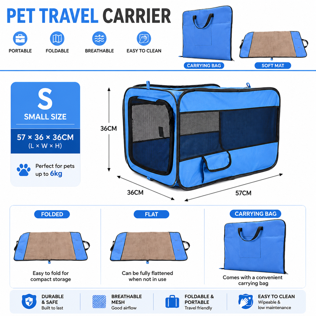 Foldable Pet Car Carrier Cage