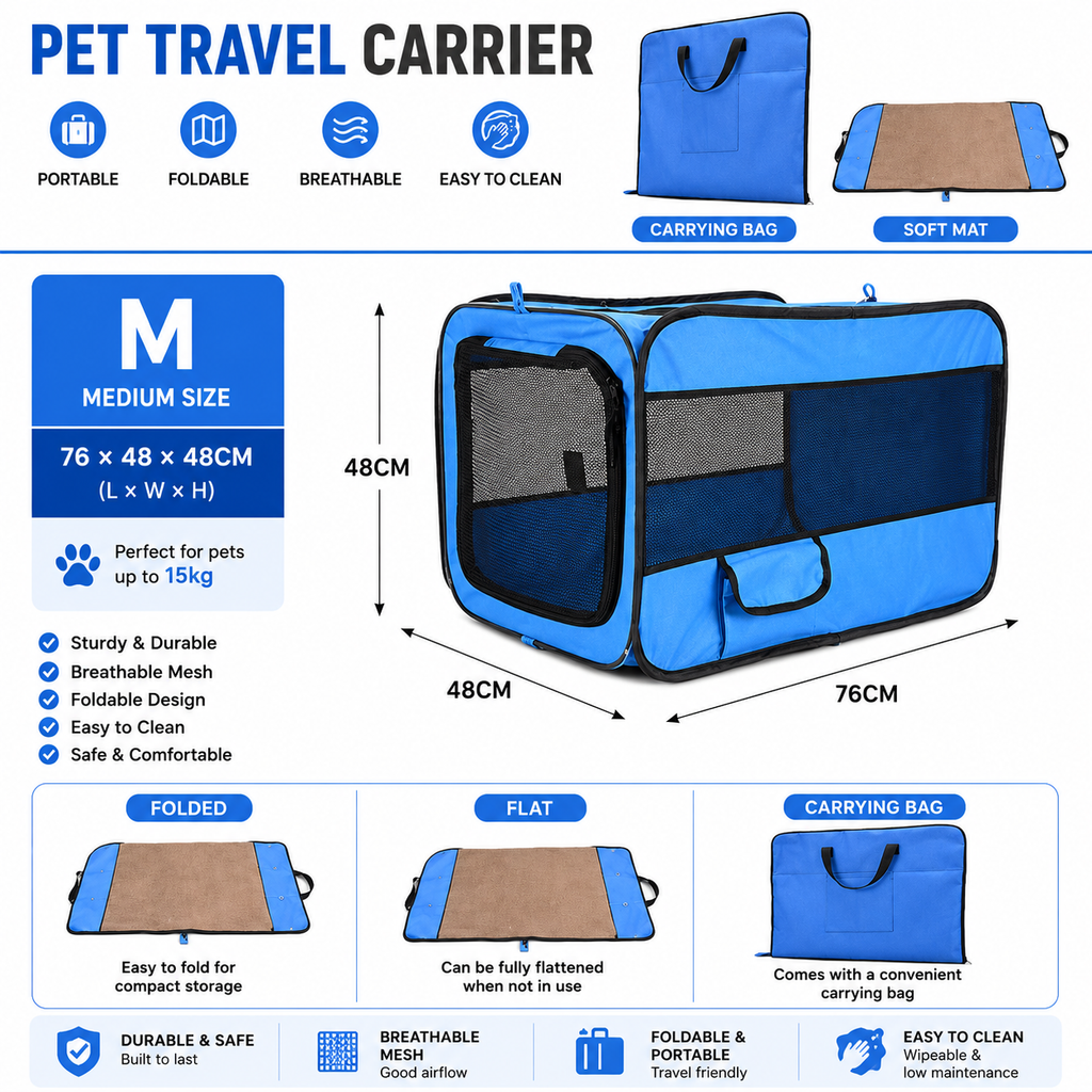 Foldable Pet Car Carrier Cage