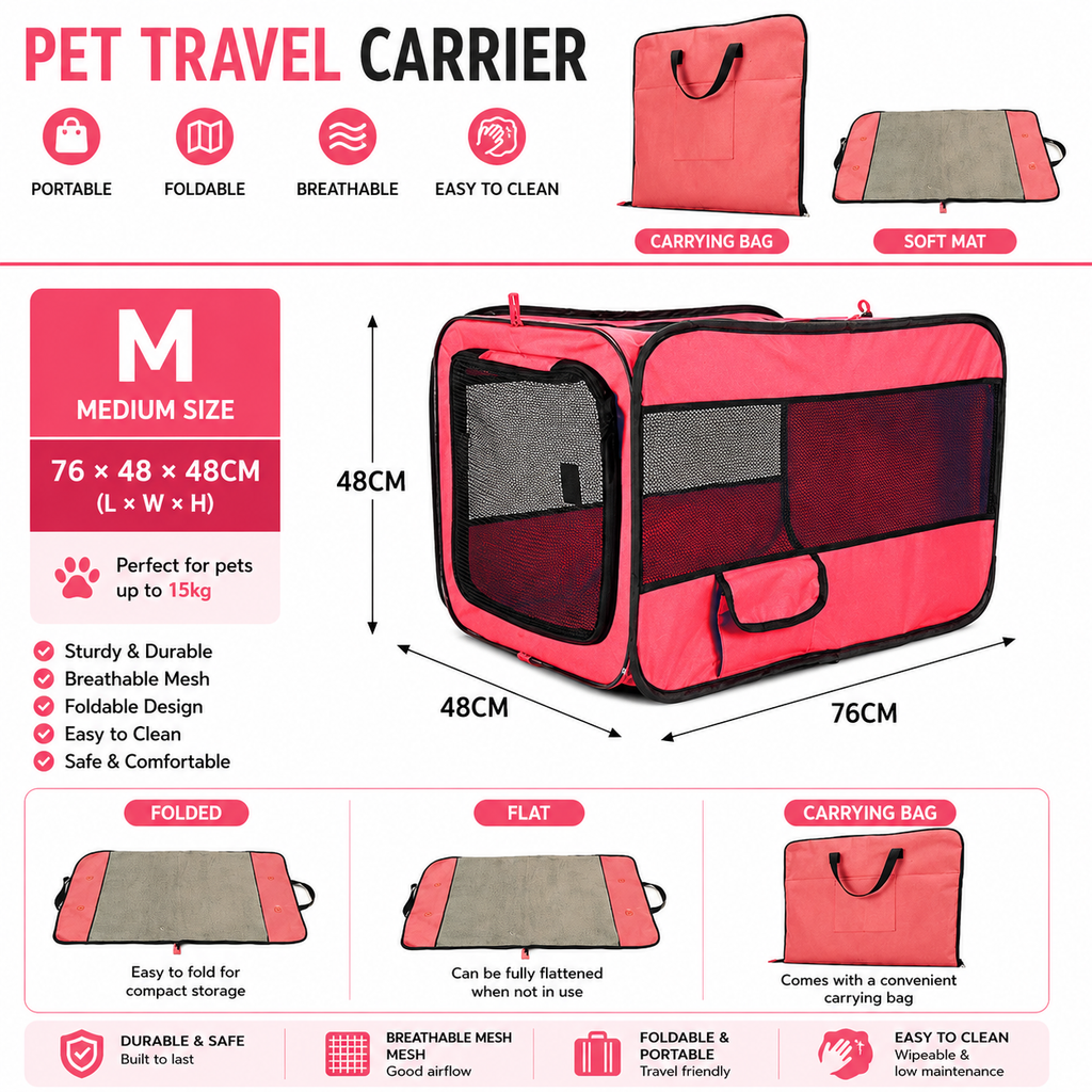 Foldable Pet Car Carrier Cage