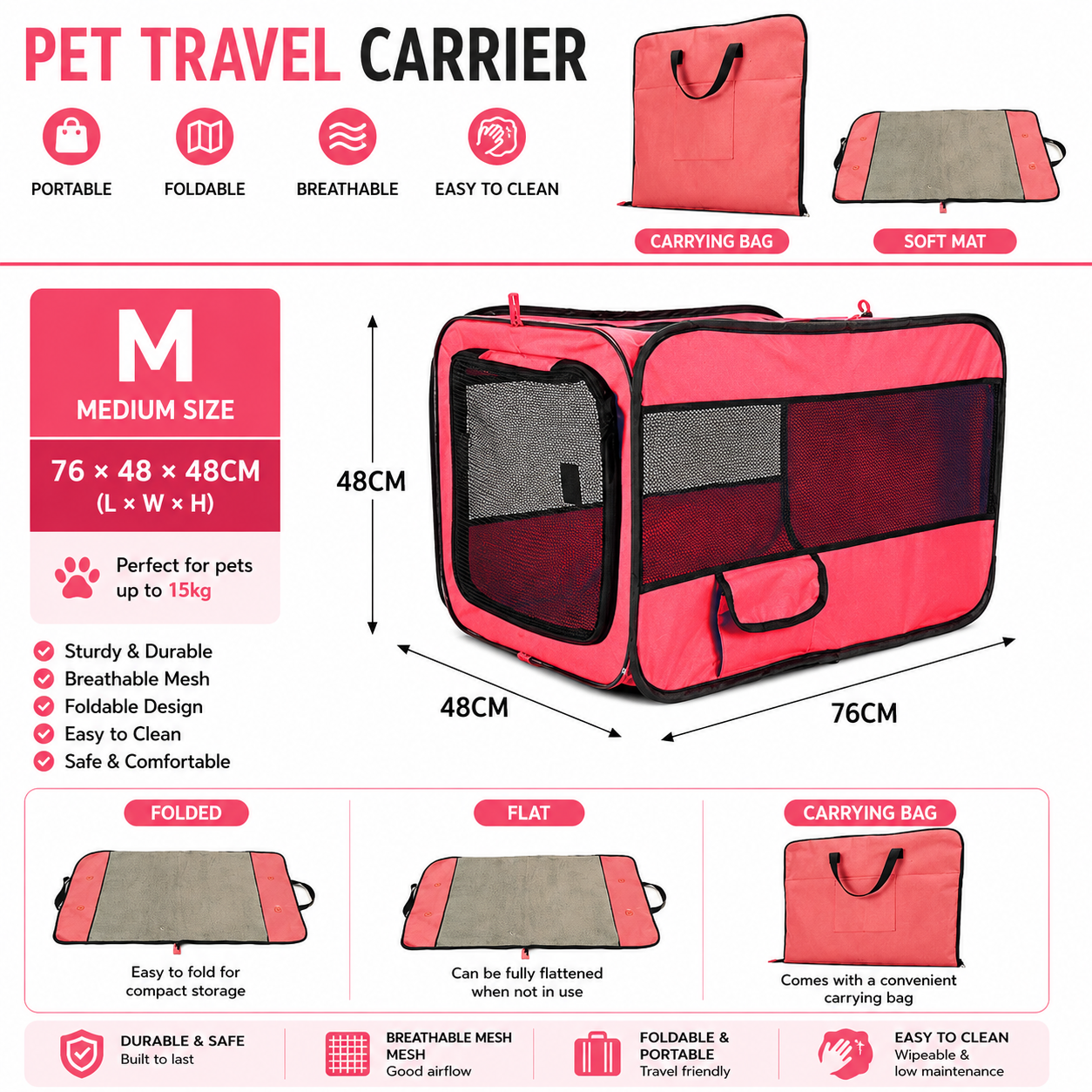 Foldable Pet Car Carrier Cage