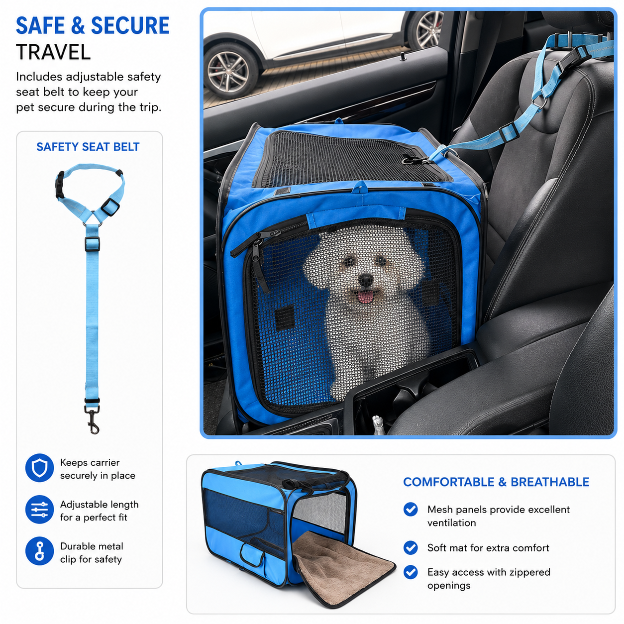Foldable Pet Car Carrier Cage