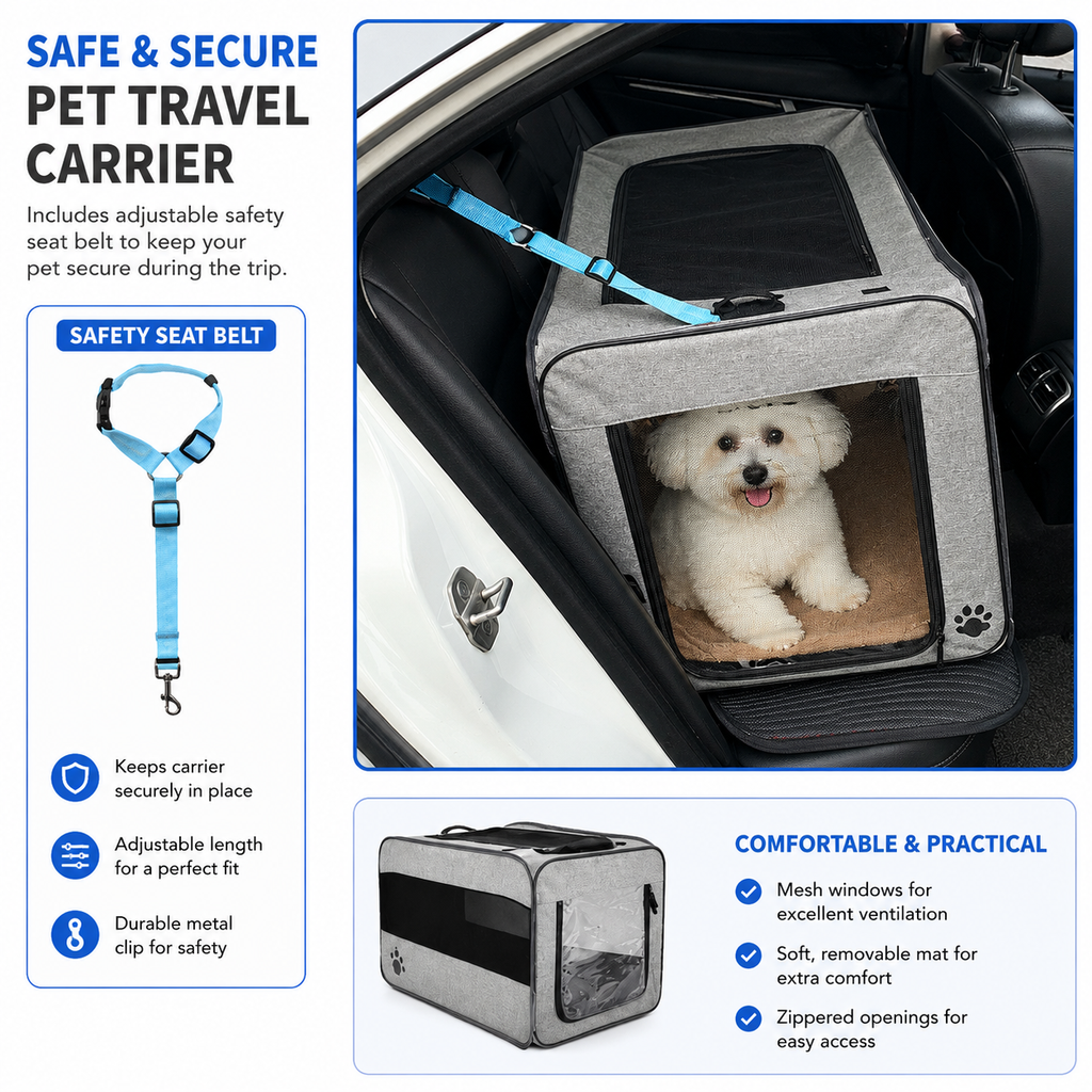 Foldable Pet Car Carrier Cage