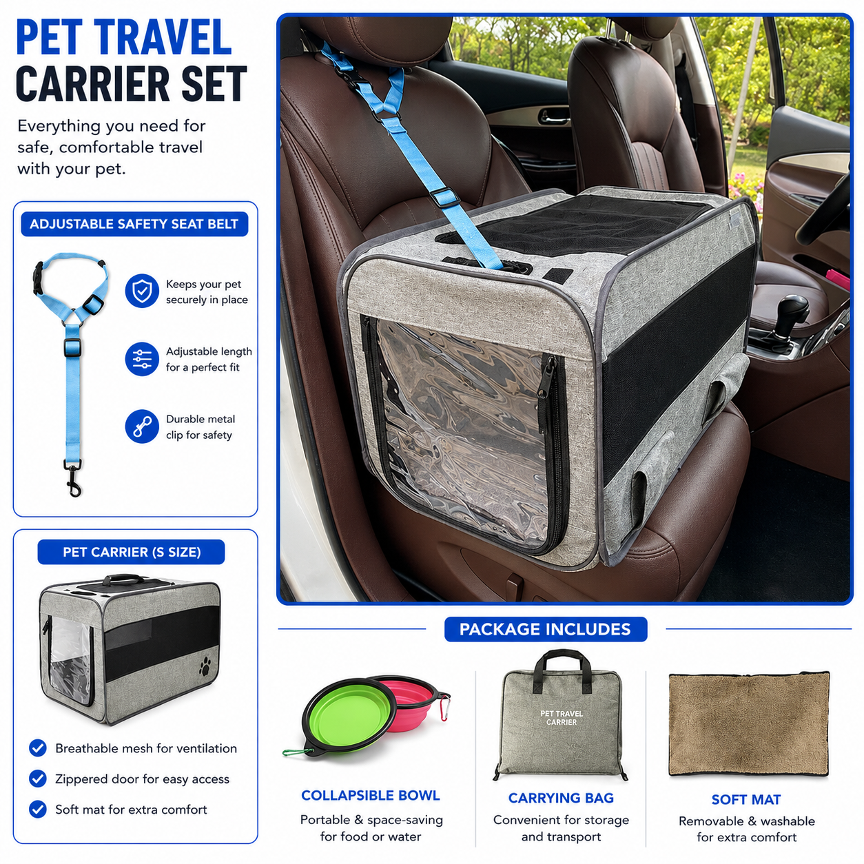 Foldable Pet Car Carrier Cage