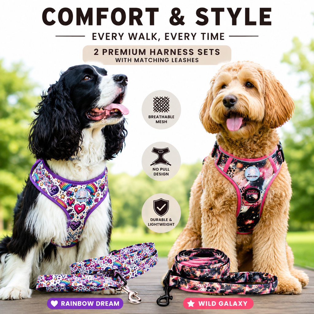 No-Pull Step-In Dog Harness & Leash Set – Pink Galaxy