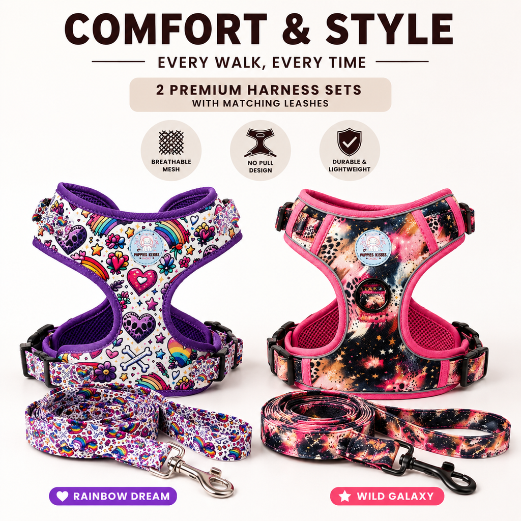 No-Pull Step-In Dog Harness & Leash Set – Pink Galaxy