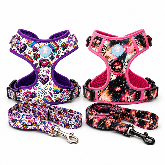 No-Pull Step-In Dog Harness & Leash Set – Pink Galaxy