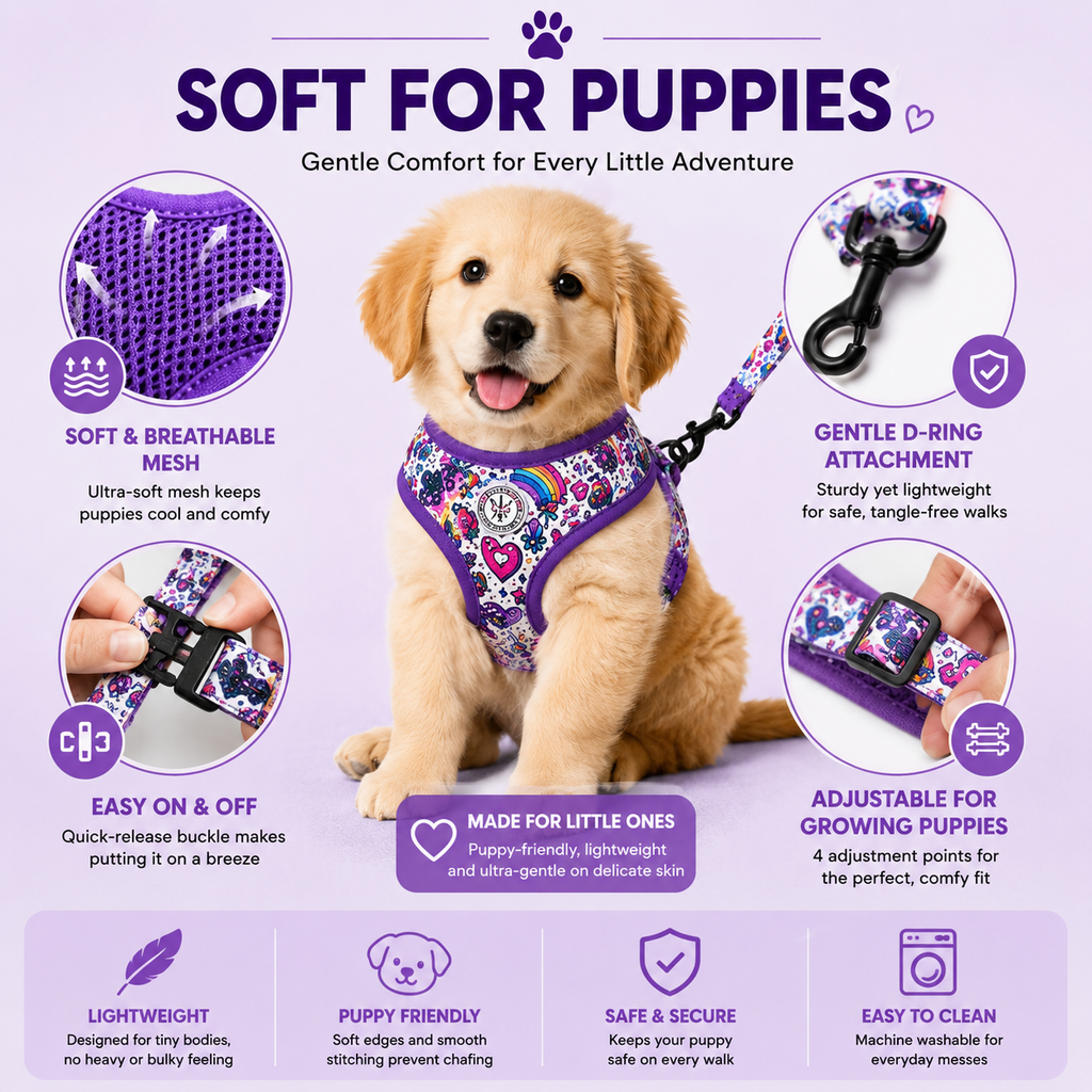 No-Pull Step-In Dog Harness & Leash Set – Pink Galaxy