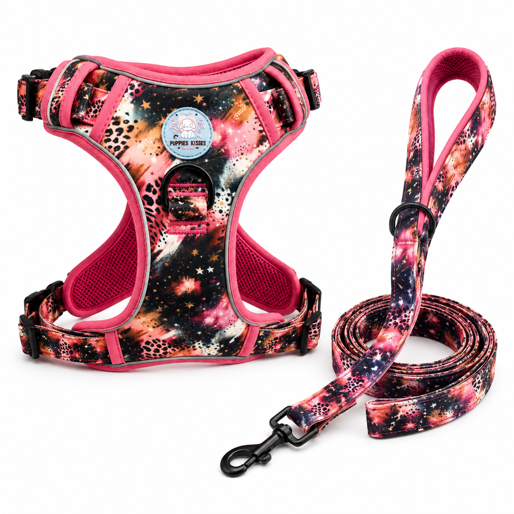 No-Pull Step-In Dog Harness & Leash Set – Pink Galaxy