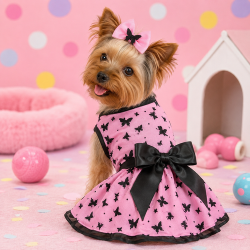 All Aflutter Pink & Black Dog Dress