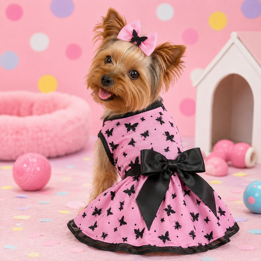 All Aflutter Pink & Black Dog Dress