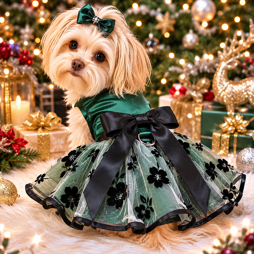 Green and Black Satin Dog Dress