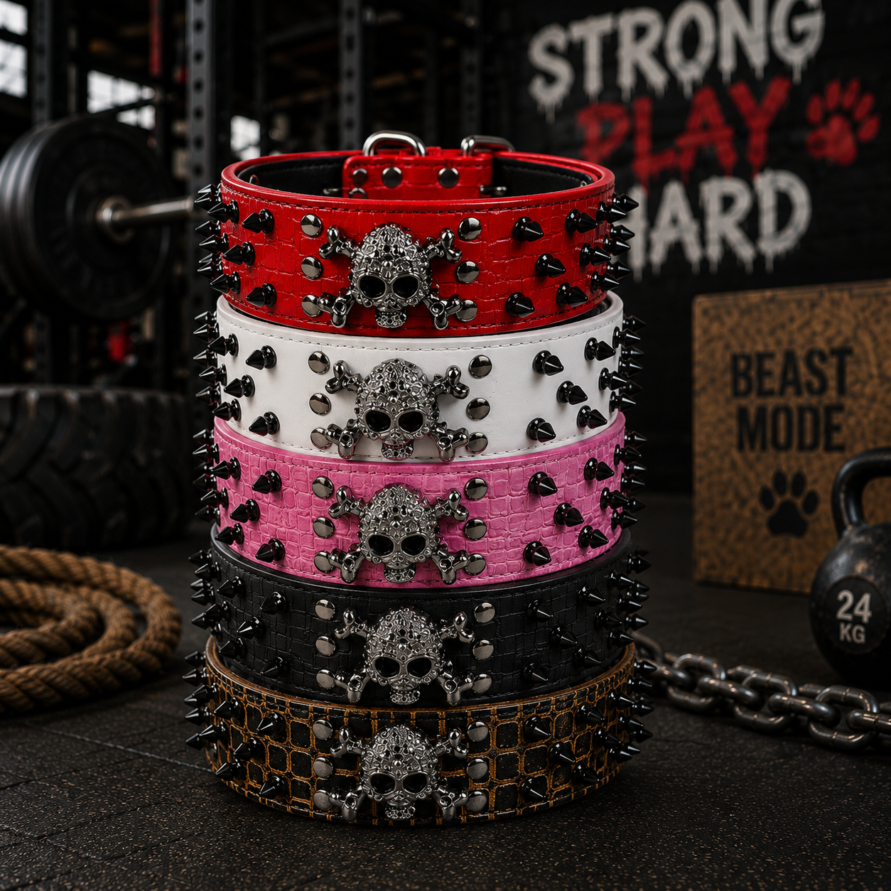 Skull Pet Collar Round Head Nail Dog Collar