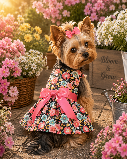 Blooming Blue and Peach Floral Dog Dress