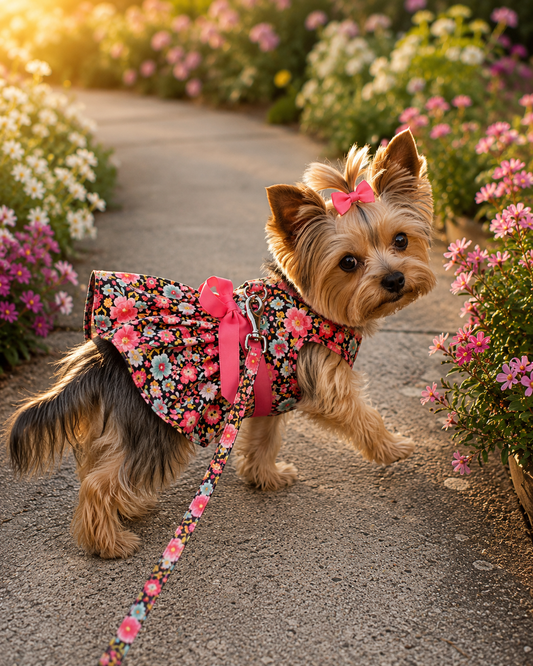 Blooming Blue and Peach Floral Dog Dress