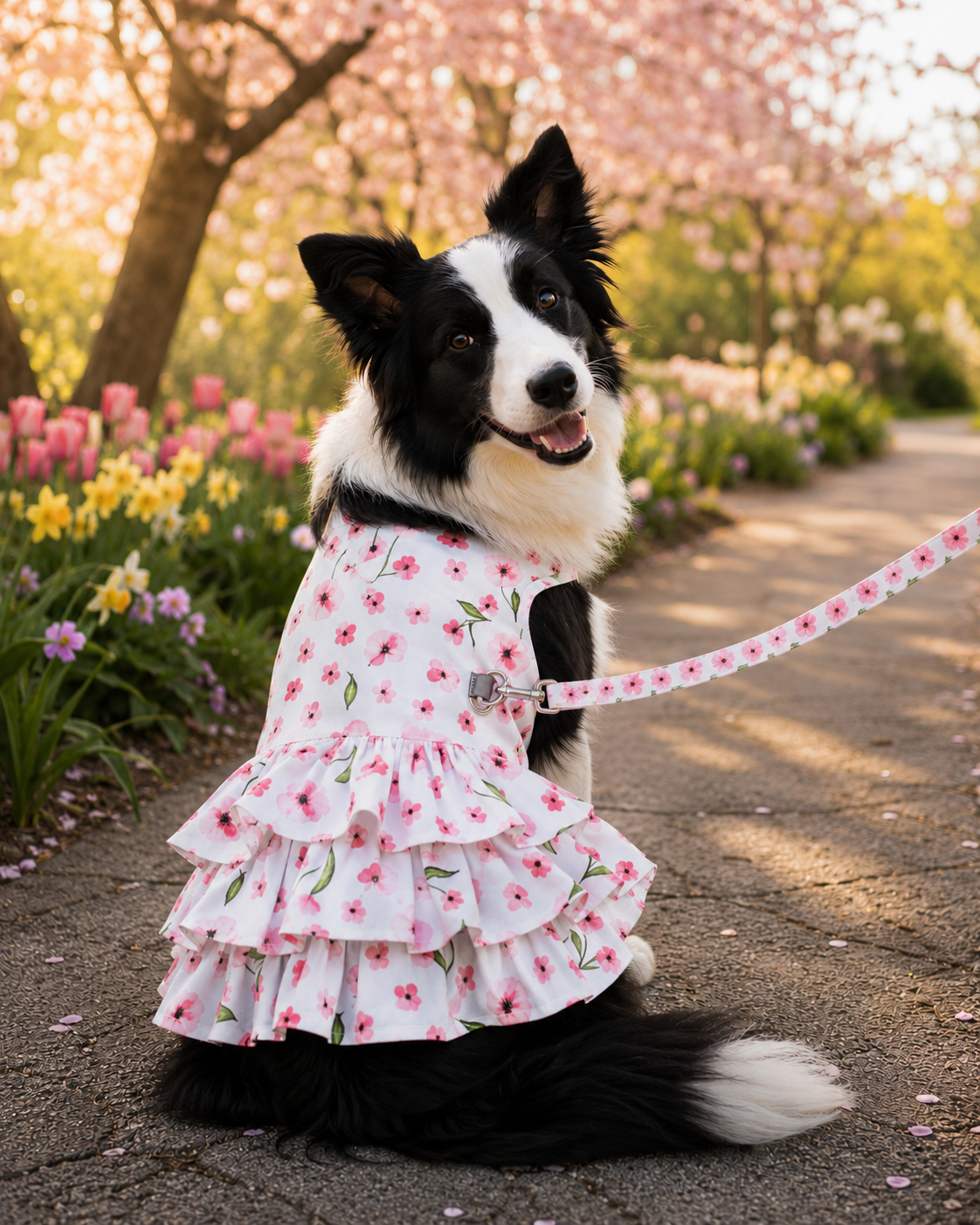 Spring Wildflower Dog Dress with Matching Leash