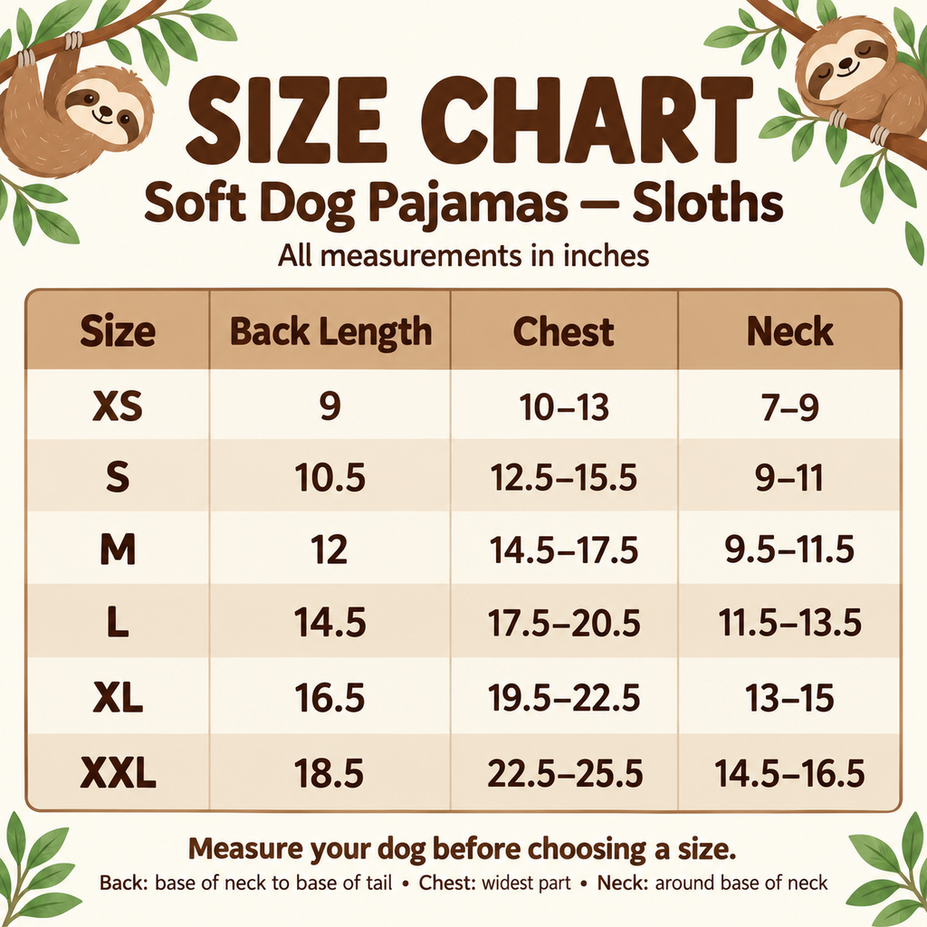 Soft Sloth Print Dog Pajamas
