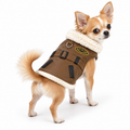 Brown & Black Faux Leather Bomber Dog Coat with Leash