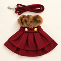 Doggie Design Wool Fur-Trimmed Dog Harness Coat - Burgundy