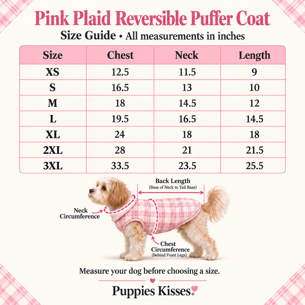 Pink Plaid Reversible Fleece-Lined Dog Puffer Coat