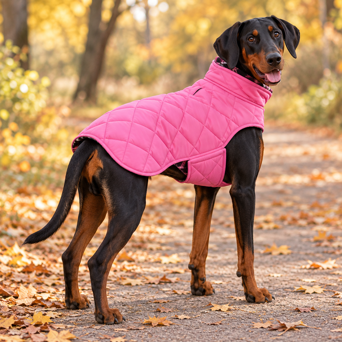 Pink Plaid Reversible Fleece-Lined Dog Puffer Coat
