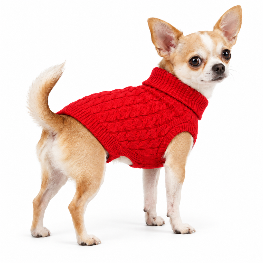 Combed Cotton Cable Knit Dog Sweater – Fiery Red
