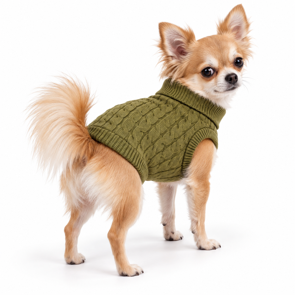 Cotton Cable Knit Dog Sweater – Herb Green