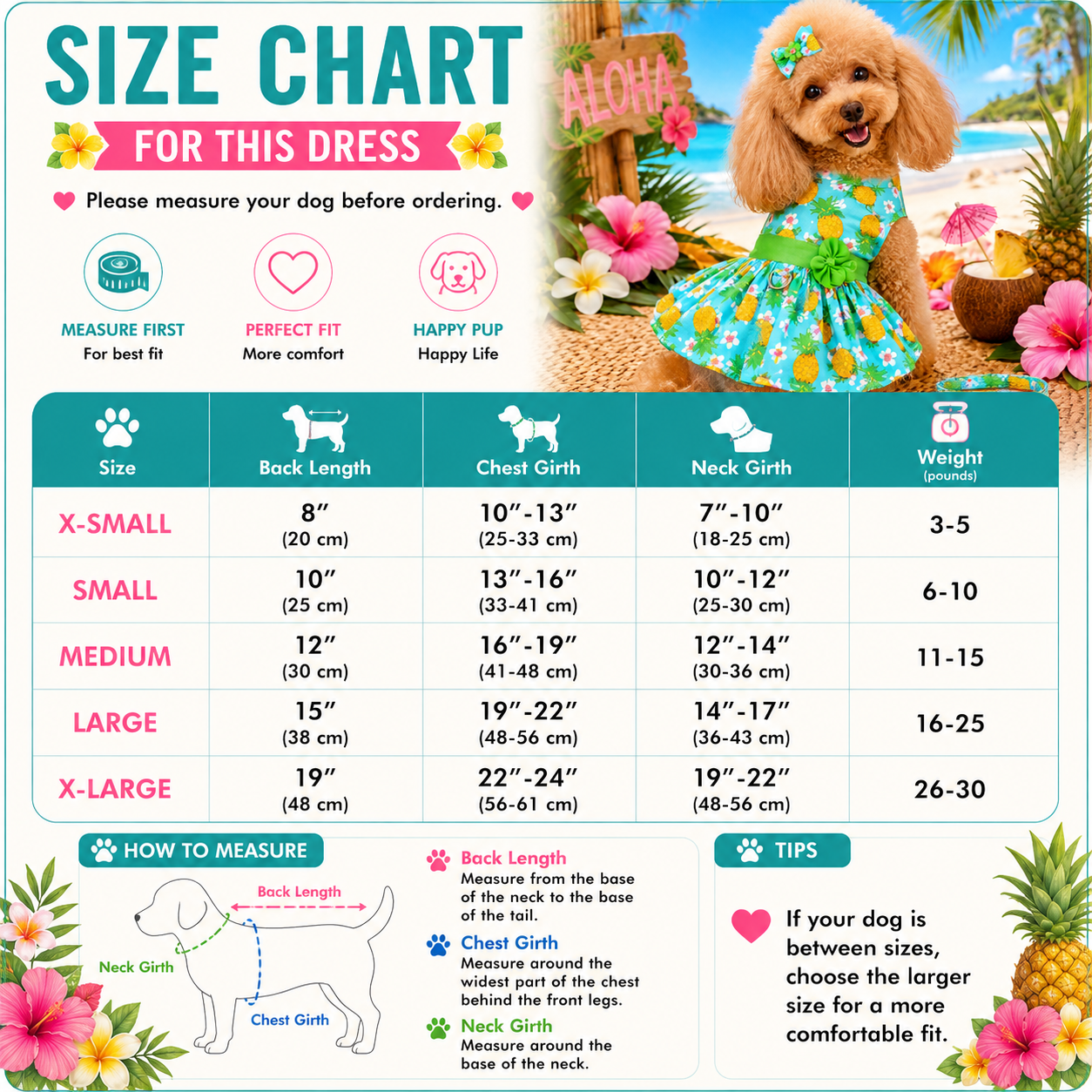 Pineapple Luau Dog Harness Dress with Matching Leash