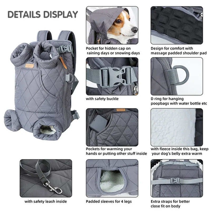 Winter Pet Backpack Carrier – Warm Fleece-Lined Hands-Free Travel Bag for Small Dogs & Cats