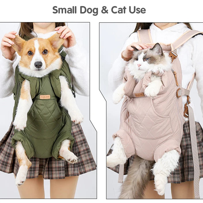 Winter Pet Backpack Carrier – Warm Fleece-Lined Hands-Free Travel Bag for Small Dogs & Cats