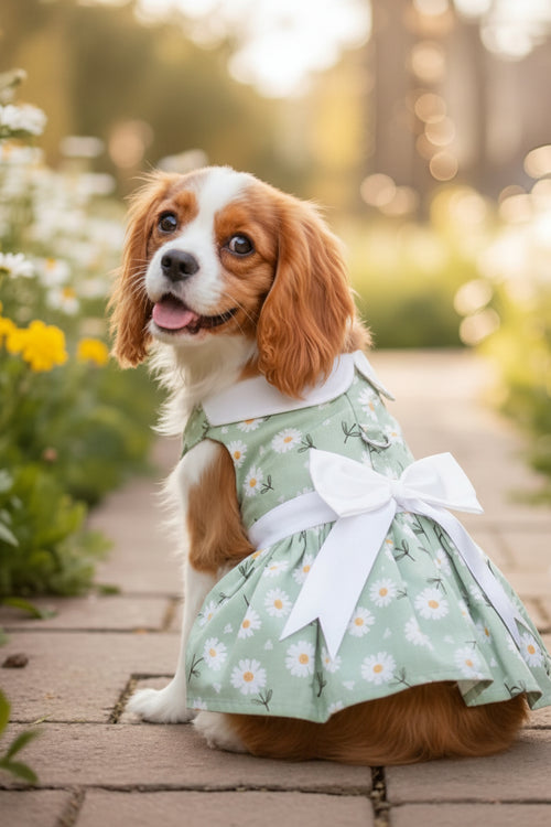 Mint Green Daisy Dog Dress with Matching Leash