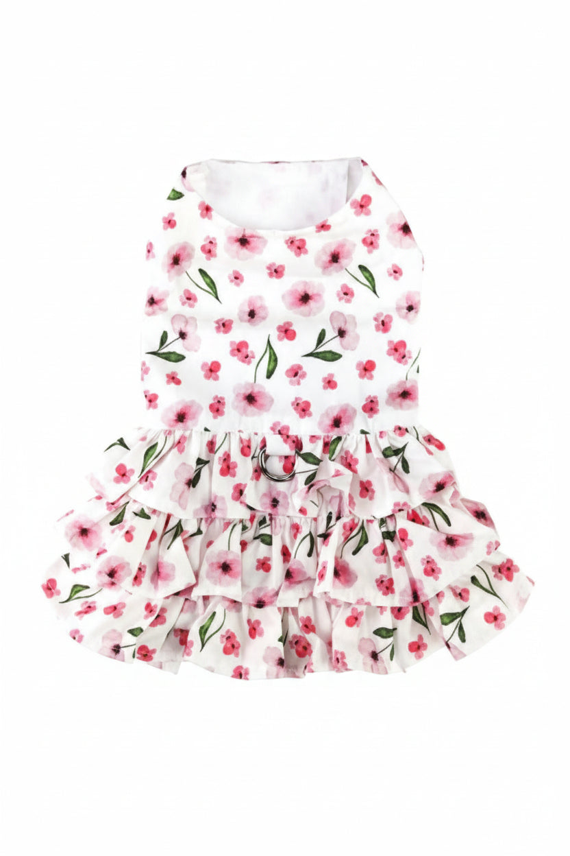 Floral dress with pink flowers on a white background