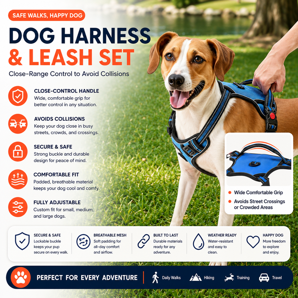 No-Pull Adjustable Dog Vest Harness with Leash & Reflective Stitching