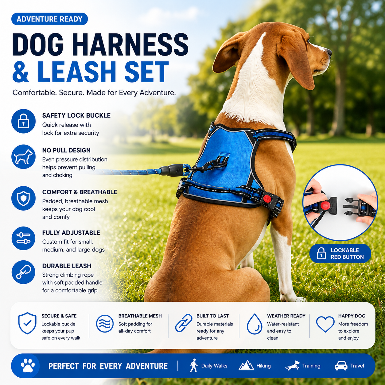 No-Pull Adjustable Dog Vest Harness with Leash & Reflective Stitching