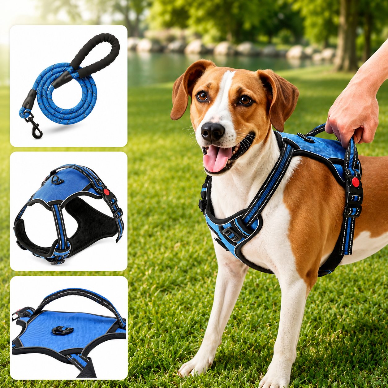 No-Pull Adjustable Dog Vest Harness with Leash & Reflective Stitching