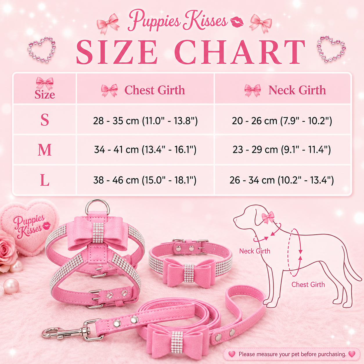PRE-ORDER - Bling Rhinestone Bow Dog Harness Collar Leash Set