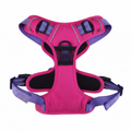 Pink and purple dog harness on a white background