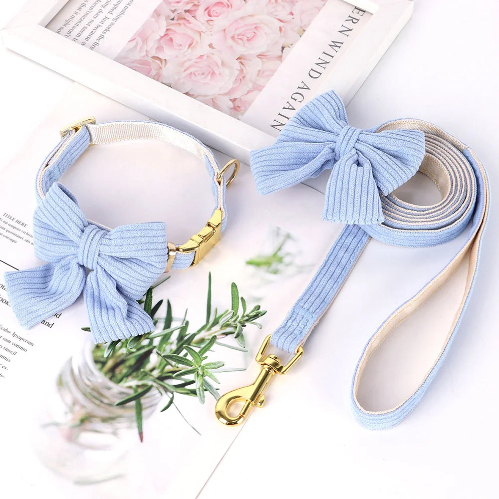 Cute Bowknot Dog Collar & Leash Set – Soft Velvet Walking Lead for Small & Medium Dogs