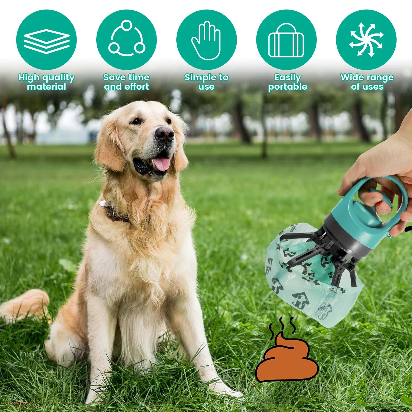 Portable 6-Claw Poop Scooper with Waste Bag – Eco-Friendly Dog Waste Picker