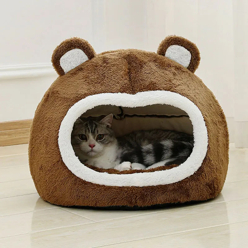 Plush Cave Pet Bed – Cozy Tent Lounger for Cats & Small Dogs