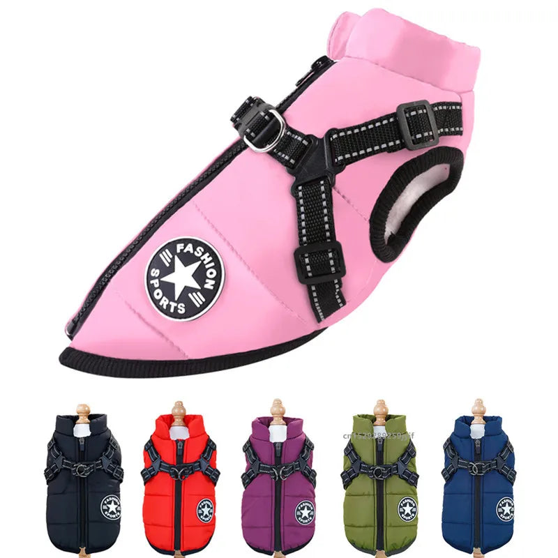 Waterproof Winter Dog Jacket with Built-In Harness – Warm Padded Coat for Small & Medium Dogs