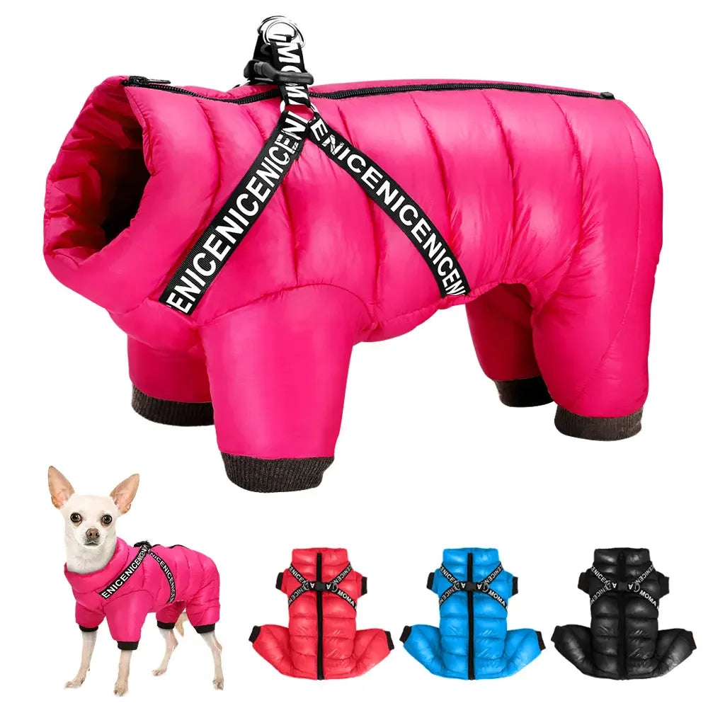 Waterproof Winter Dog Jacket with Harness – Warm Hoodie Coat for Small & Medium Dogs