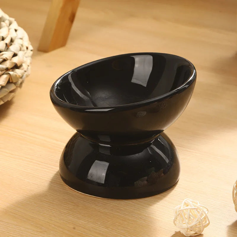 Tilted Ceramic Elevated Cat Bowl – Dishwasher & Microwave Safe Pet Feeder