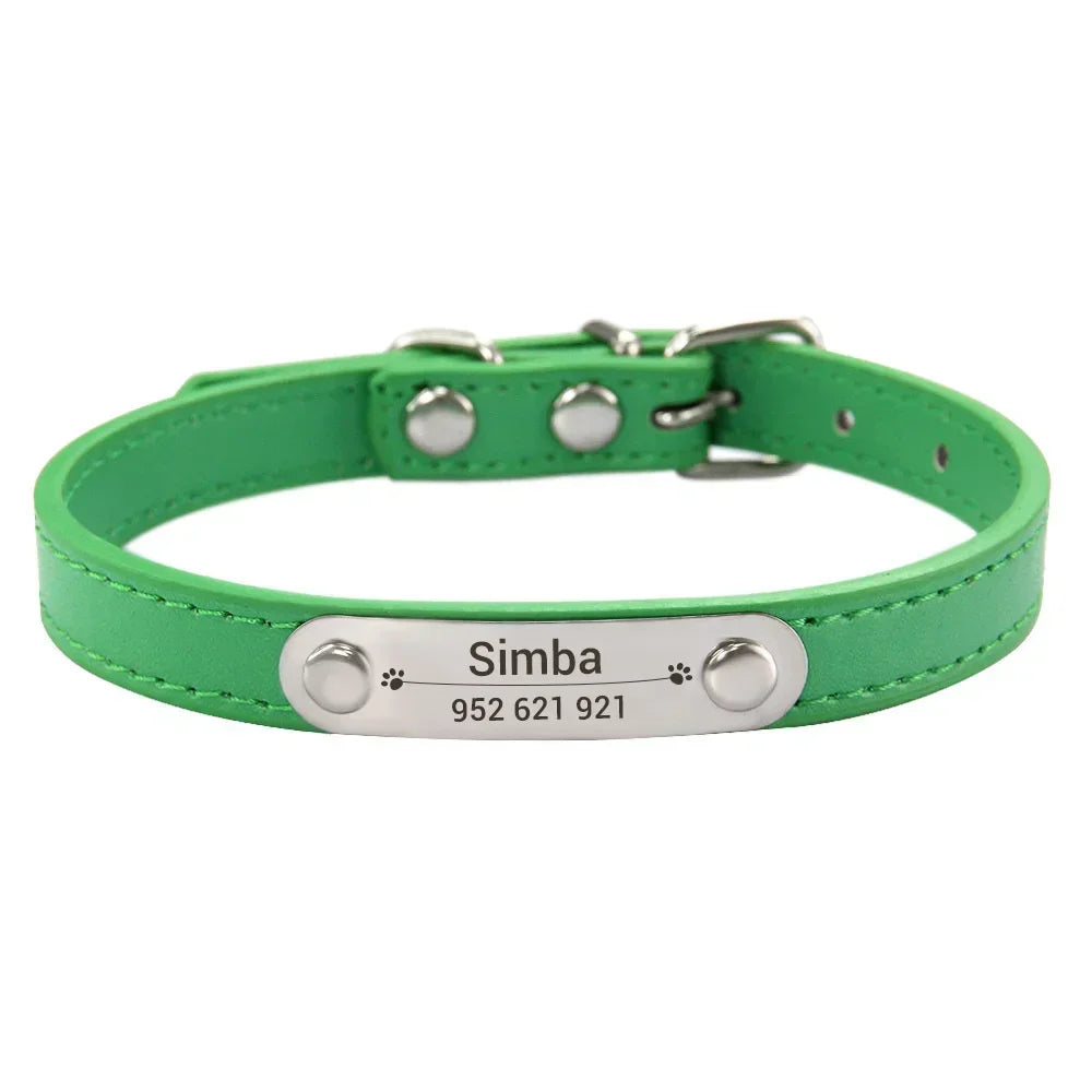 Personalized PU Leather Dog Collar – Custom Name ID Tag for Small to Large Dogs