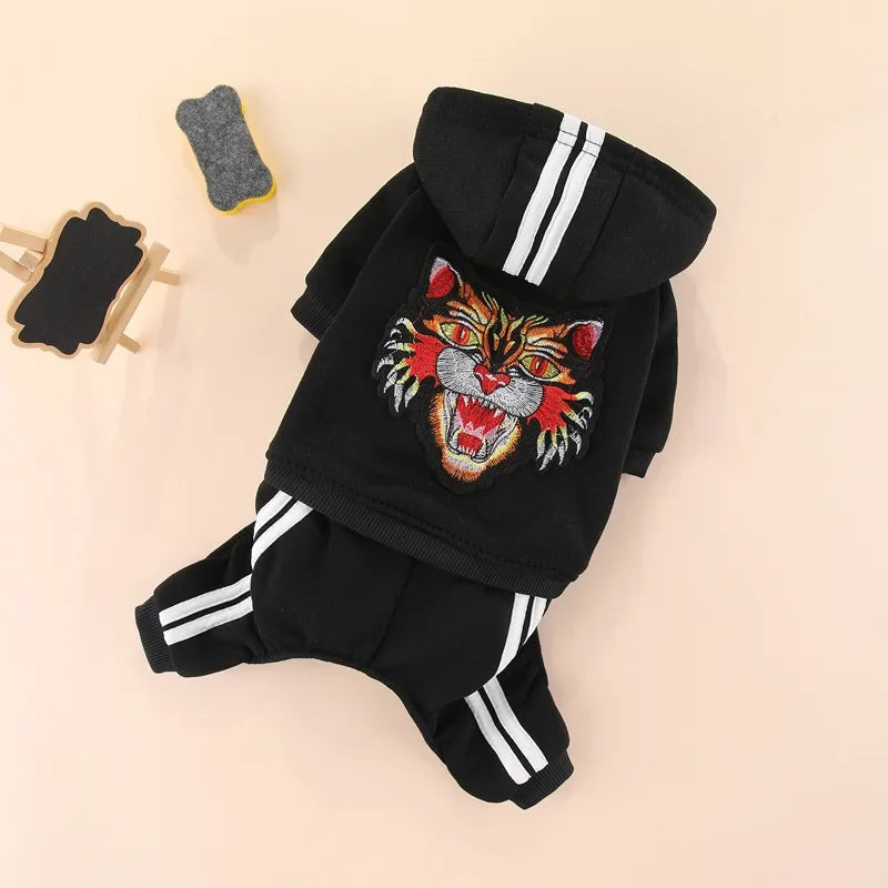 Tiger Graphic Hooded Cotton Dog Jumpsuit