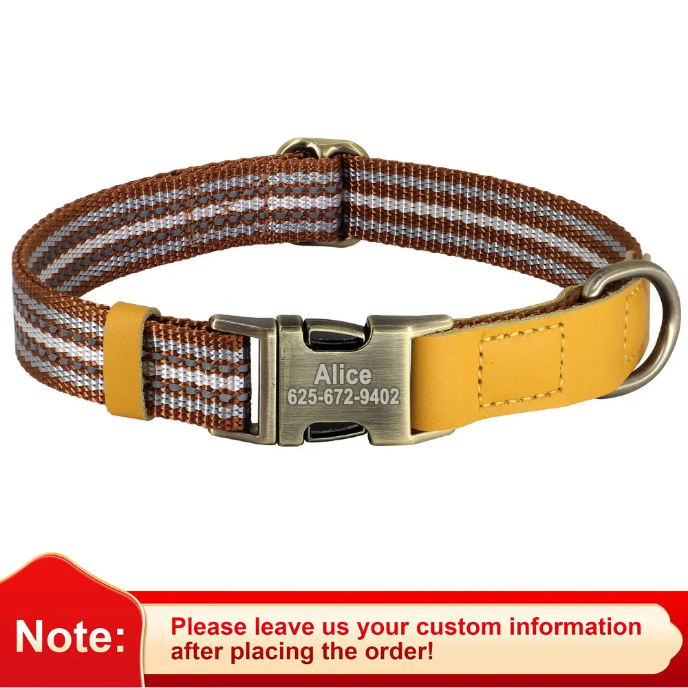 Personalized Nylon Dog Collar Reflective Dog Collars  Free Custom Pet ID Collar Adjustable for Small Medium Large Dogs Chihuahua