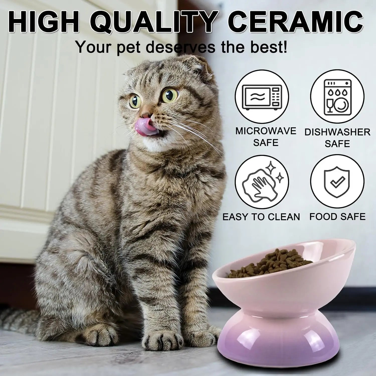 Tilted Ceramic Elevated Cat Bowl – Dishwasher & Microwave Safe Pet Feeder