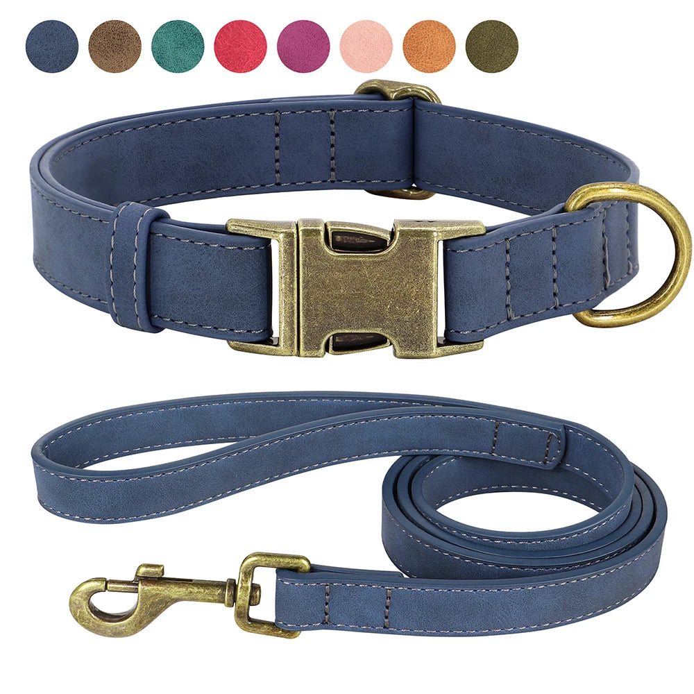 PU Leather Dog Collar & Leash Set – Adjustable, Durable & Soft for Small to Large Dogs