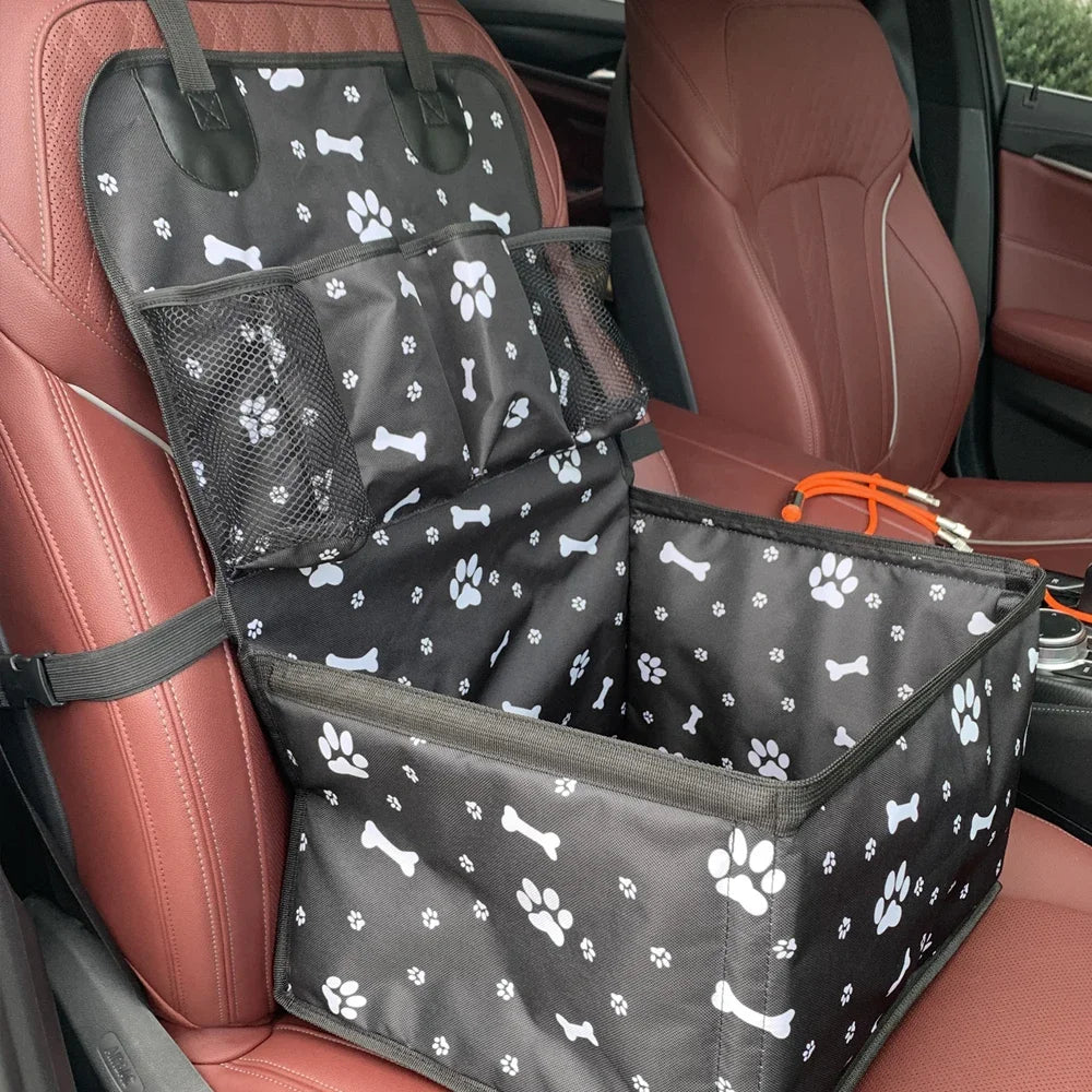 Foldable Dog Car Seat Basket with Storage Pockets – Small to Medium Dogs