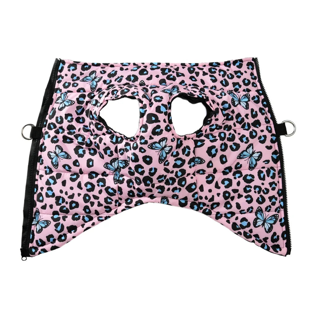 Leopard & Butterfly Print Waterproof Pet Coat with D-Ring – Winter Jacket for Dogs & Cats