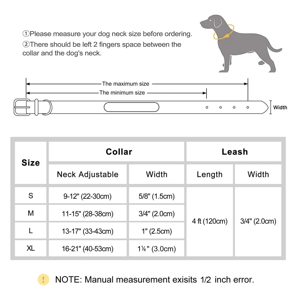 Personalized PU Leather Dog Collar & Leash Set – Free Custom ID Nameplate